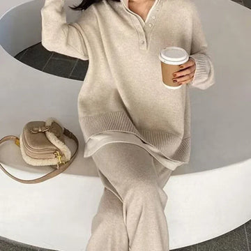 Getadme Two Piece Skirt Set Women Autumn Loose Casual Sweater Wide Leg Pant Sets Knitted Suit New in Matching Sets Women's Clothing
